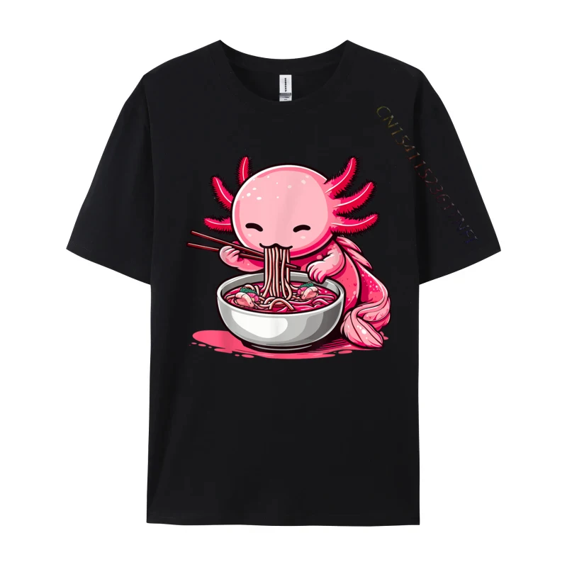 Kawaii Axolotl Eating Ramen Noodles Men Special Fashionable Printed T-Shirt Cotton Men Tops Tees Lovers Day Printed