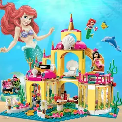 Disney Princess Magical Castle Set  Little Mermaid Frozen Elsa Building Block Princess Bricks Toy Friends Kid Diy Birthday Gift