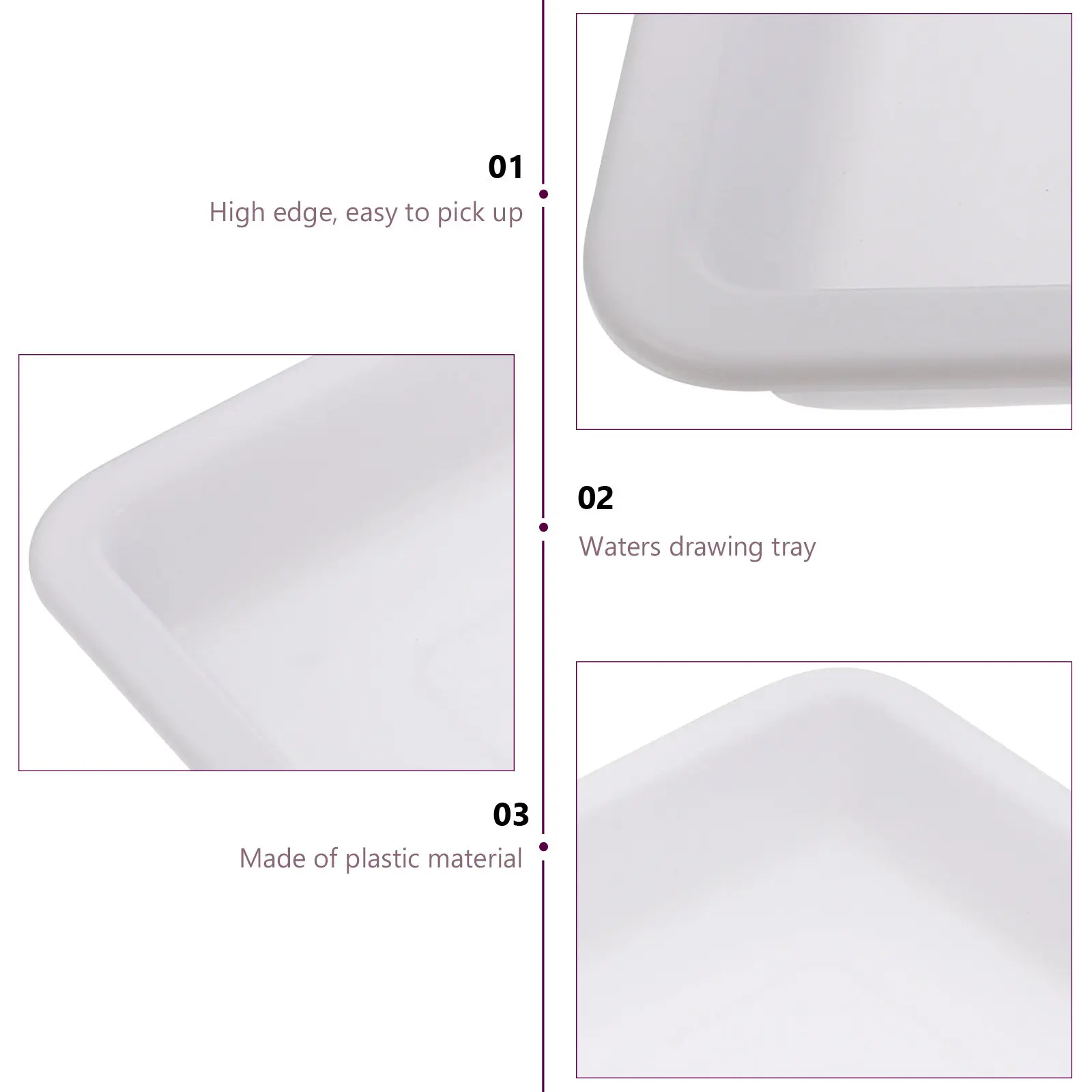 2Pcs Smooth Corner Pigment Tray Premium Plastic Painting Supply for Safe Non-Scratch Watercolor Mixing Tray Art Drawing