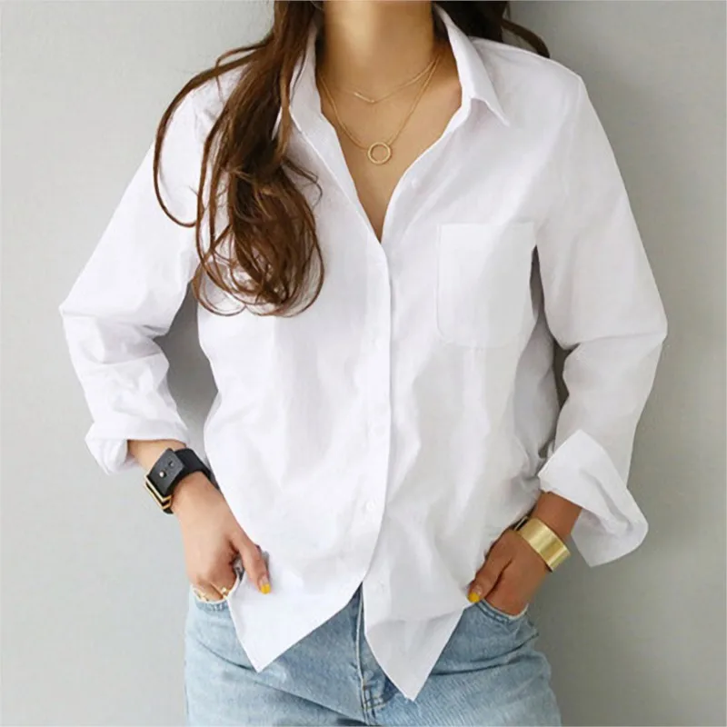 

Women's Fashion Blouses 2024 Feminine Shirts Tops Long Sleeve Casual White Turn-down Collar Street Style Elegant Loose Clothes