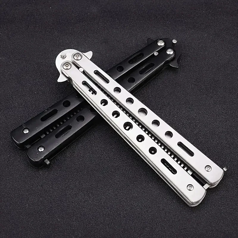 Foldable Comb Stainless Steel Practice Training Butterfly Knife Comb Beard Moustache Brushe Salon Hairdressing Hair Styling Tool