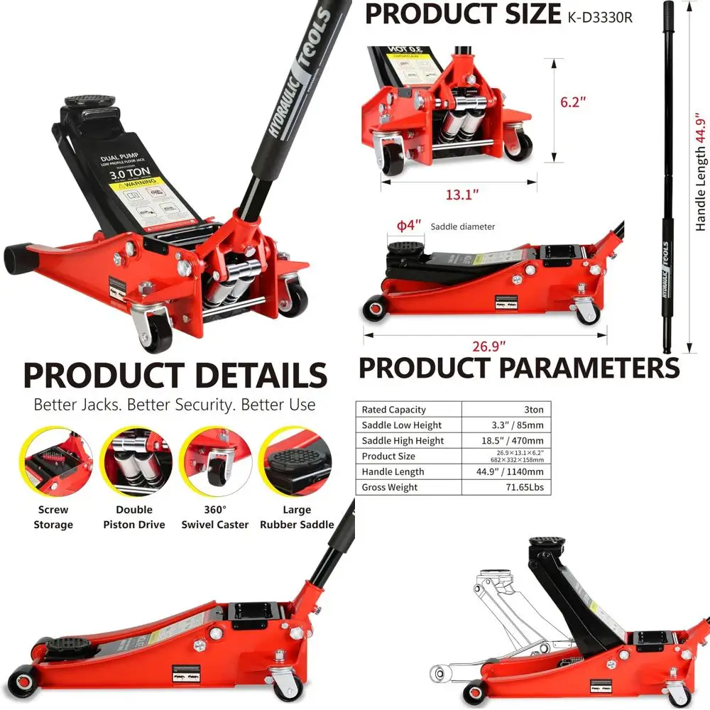 مقبس أرضية للسباق من الفولاذ المقاوم للصدأ بسعة 3 طن مع مضخة مكبس مزدوجة للرفع السريع وتصميم منخفض المستوى #1