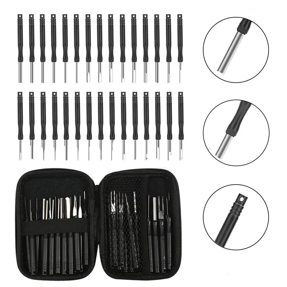 Kit d'extracteur de broche de connecteur de sertissage de fil, outil de démontage de borne de boîte, outil de réparation de prise de fil de clé, kit de démontage de voiture, 30 pièces