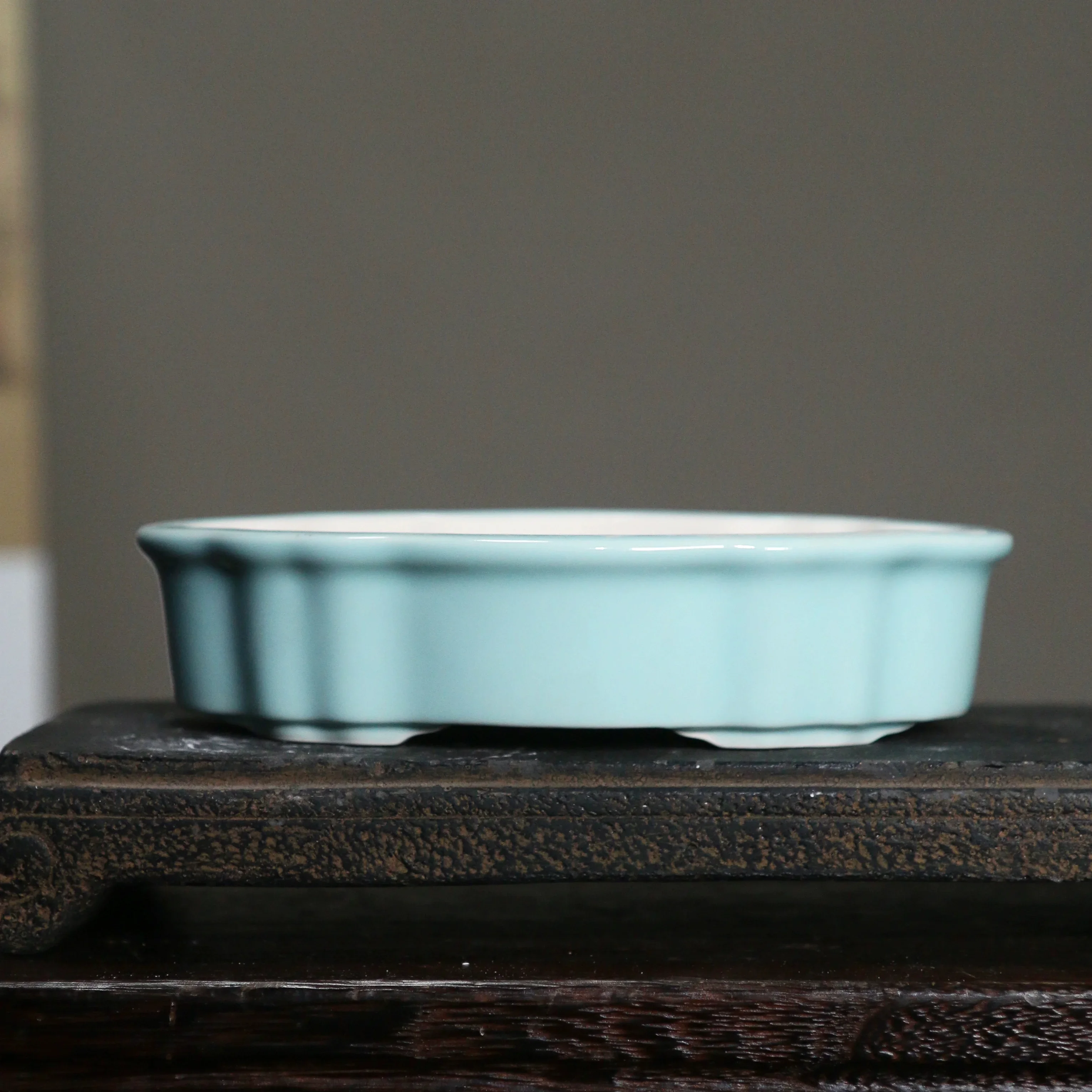 Porcelain Blue Glazed Oval Plate, Bonsai Pot,Vase, Traditional Chinese Shape,Cubicles, Office Table, Home Garden Decoration
