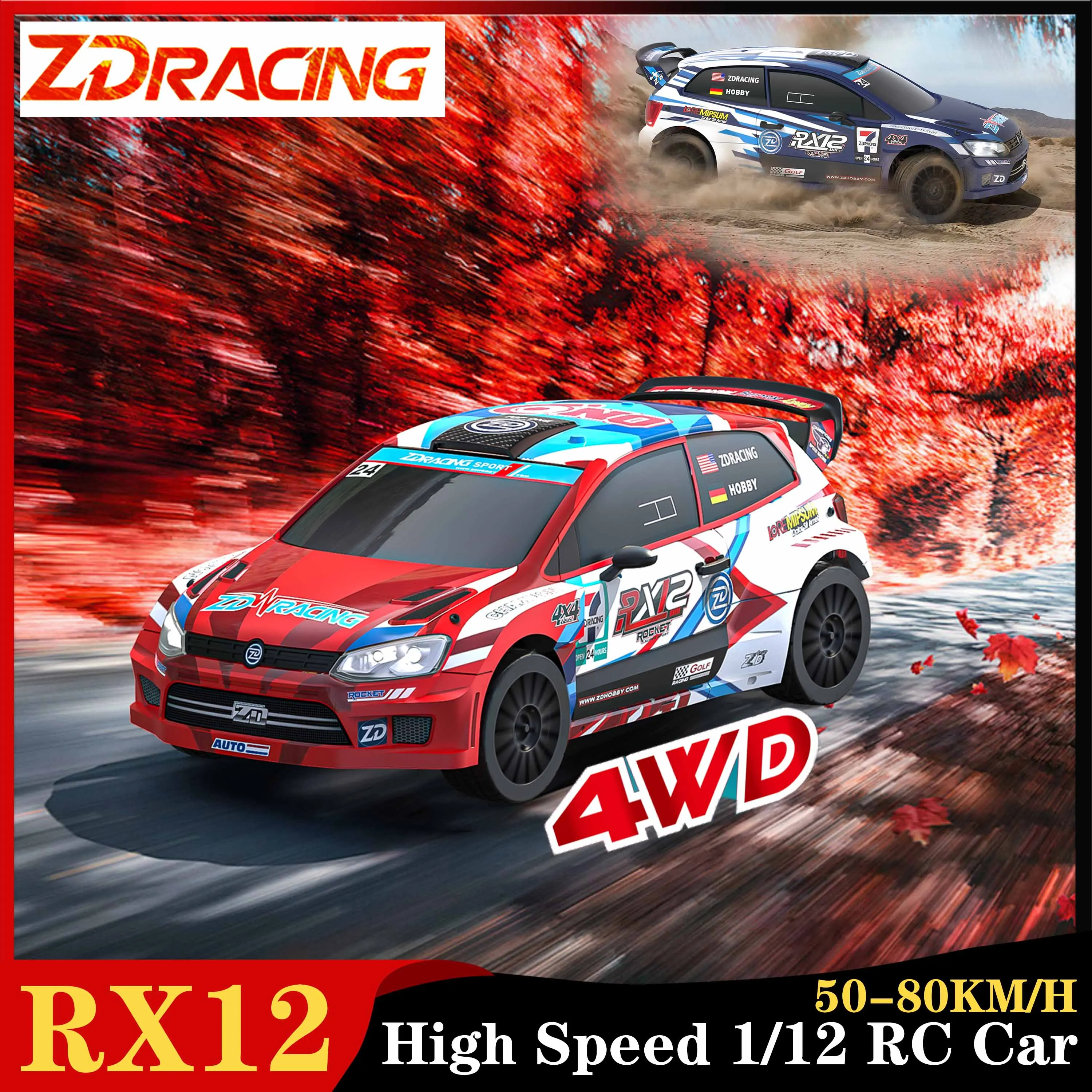 

ZD Racing 1:12 RC Car RX12 4WD High Speed Remote Control Racing with HOTRC 2.4G 6CH Transmitter USB Charge Adult Children's Toys