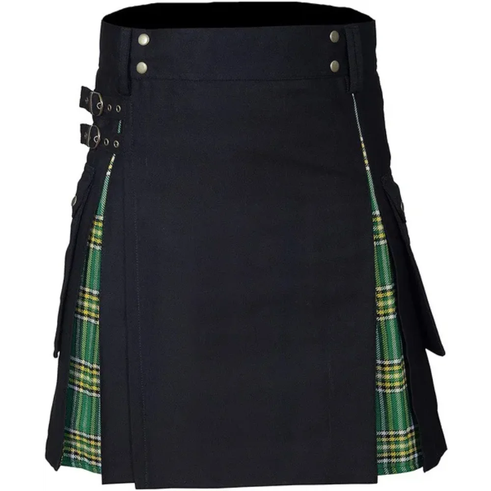 Scottish Checkered Pleated Skirt for Men, Plaid Print Pockets, Vintage Short Skirt, New Autumn Clothing, Plus Size