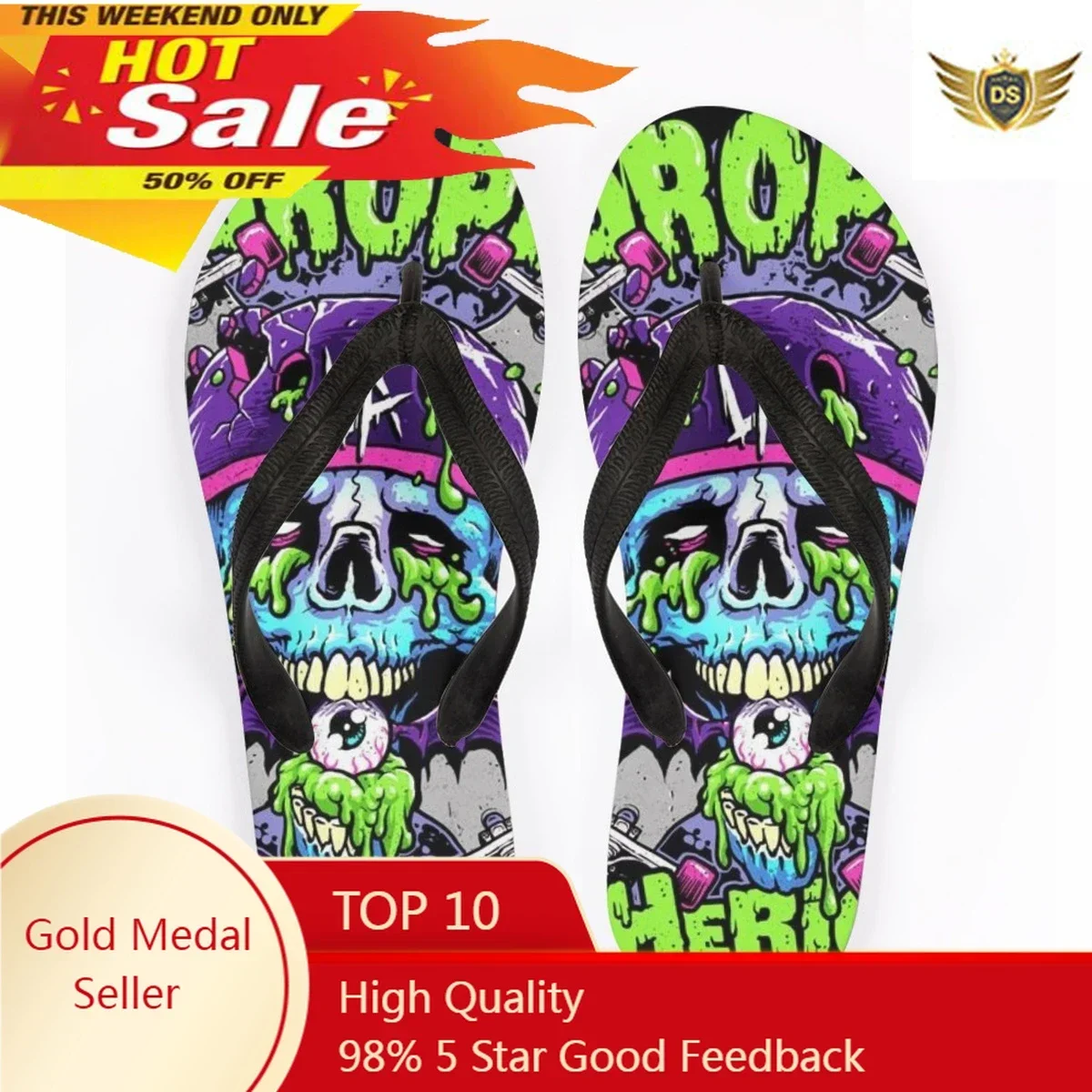 Gothic Skull Rose Print Design Women's Flip Flops Men Home Non-slip Slippers Outdoor Beach Comfor Couple Sandals