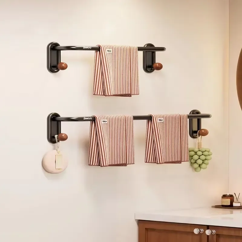 Mid Century Modern Style Bathroom Towel Rack No Drilling Wall Mounted Integrated Storage Rack with Towel Bar for Bathroom