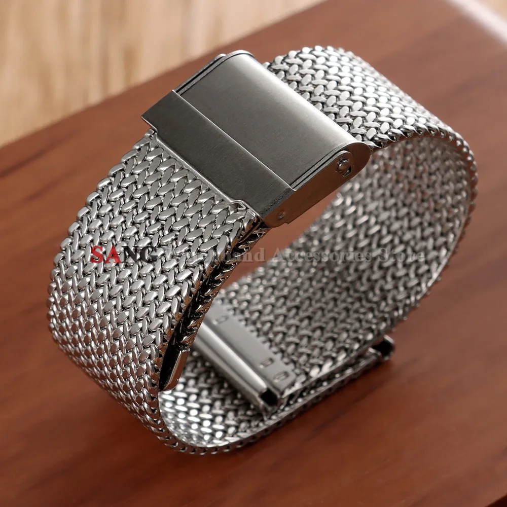 16mm 18mm 20mm Faltschnallen-Mesh-Uhrenarmband Edelstahl-Uhrenarmbänder Smartwatch Modisches Armband Metall Wasserdichtes Handgelenkband – Detail 2