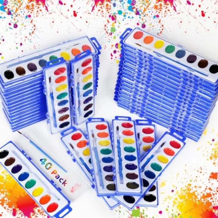 

40 Pack Watercolor Paint Set Bulk - Watercolor Paint Set with Brushes Washable Non-Toxic Water Color Paint Sets for Bulk, Adult