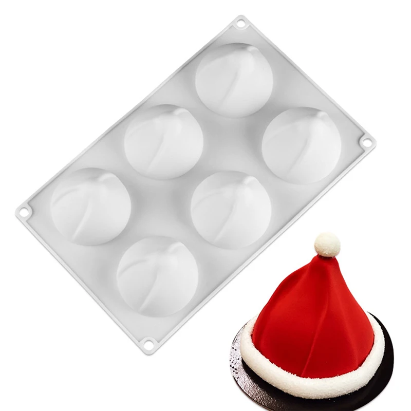 6 Cavity Christmas Santa Hat Silicone Cake Baking Mold for Chocolate Cream Mousse Pudding Pastry Dessert Bread Decorating Tools