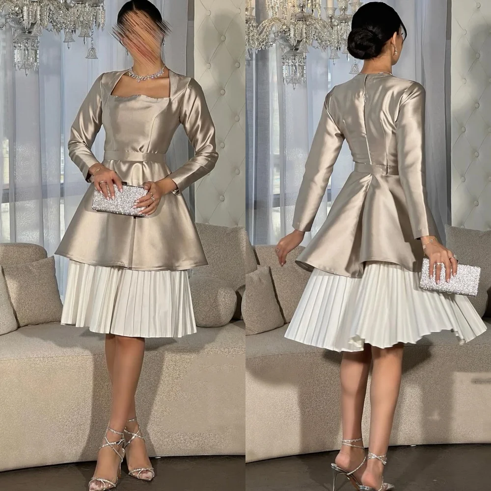 Ballkleid Saudi-Arabien Abschluss ball Satin abgestufte Quince anera A-Linie quadratischen Hals maßge schneiderte Anlass Kleid knielange Kleider