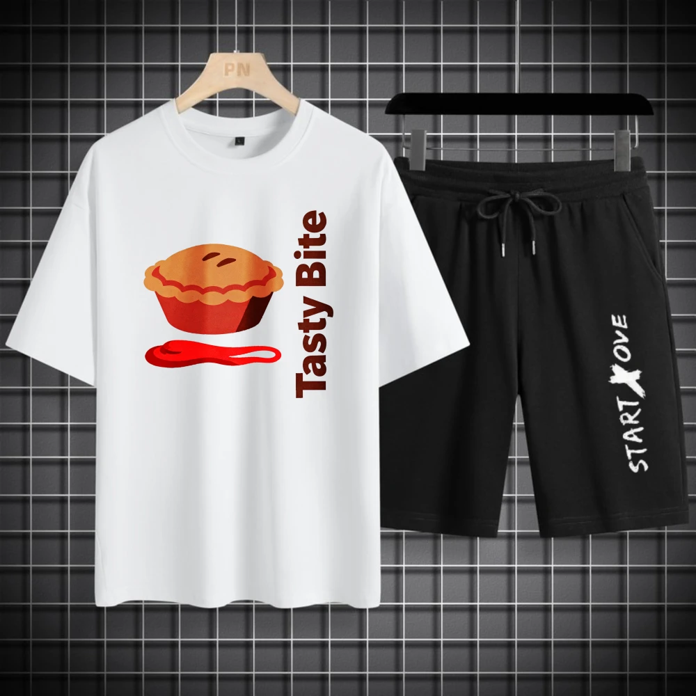 

Мужские футболки Комплекты мужских костюмов Дышащий спортивный костюм с коротким рукавом + шорты Летняя мода Комплект толстовок из полиэстера