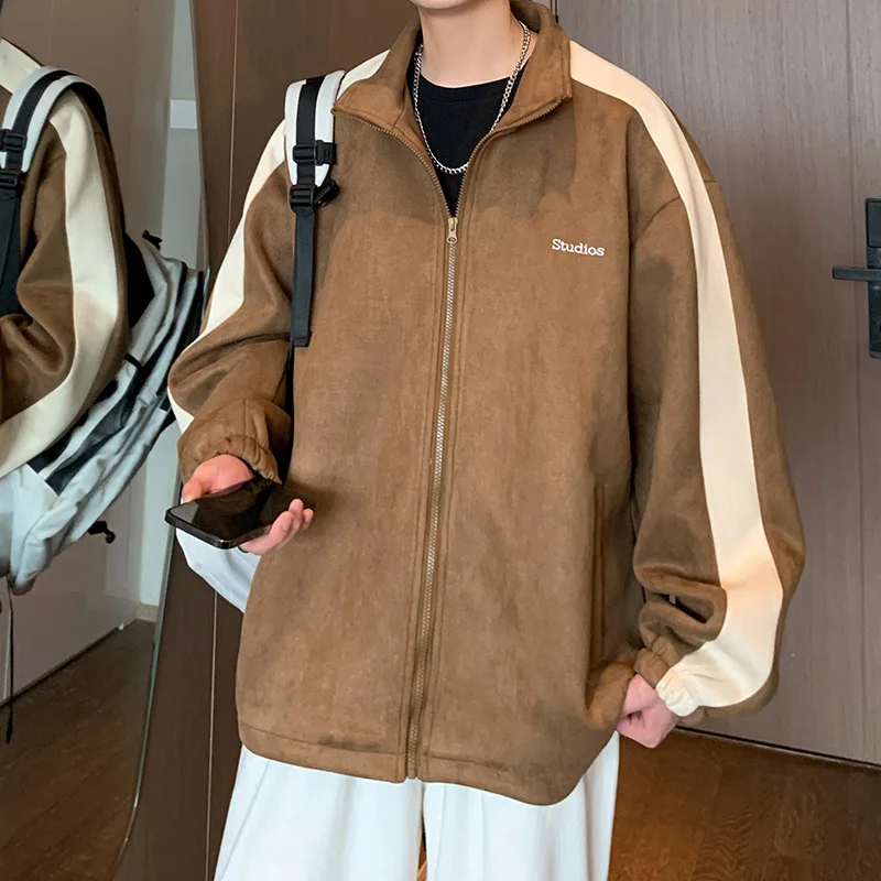 

Винтажная американская мужская бейсбольная куртка из замши для весны и осени, модная молодежная теплая куртка с длинными рукавами на молнии