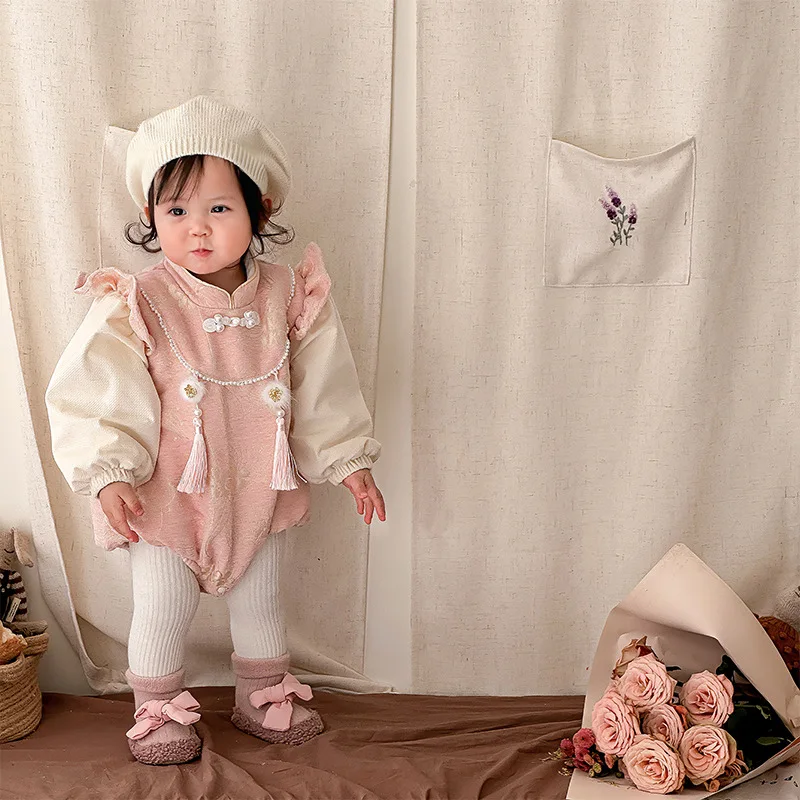 Baby Winter Bodysuits Chinese Style Child'S First Birthday New Year Costum Newborn Infants Girls Rompers Long Sleeve Jumpsuits