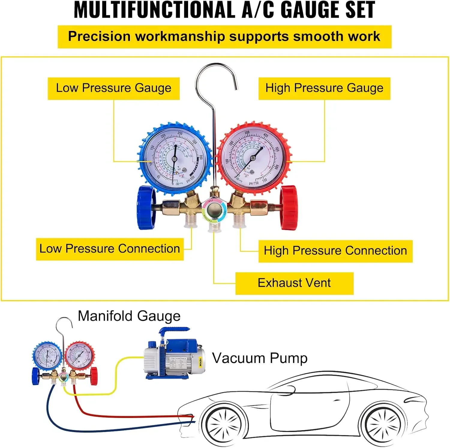 Bomba de vácuo de ar de estágio único 3CFM 1/4HP HVAC R134a R12 R22 R410a A/C Kit de refrigeração Medidor coletor AC R134 pode tocar