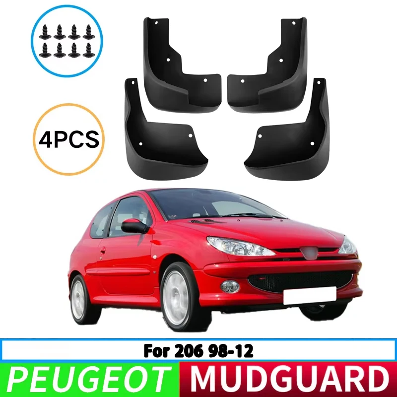 For Peugeot 206 1998-2012 Car Tire Fender Splash Guard Front and Rear Wheel Fender Auto Parts 4Pcs