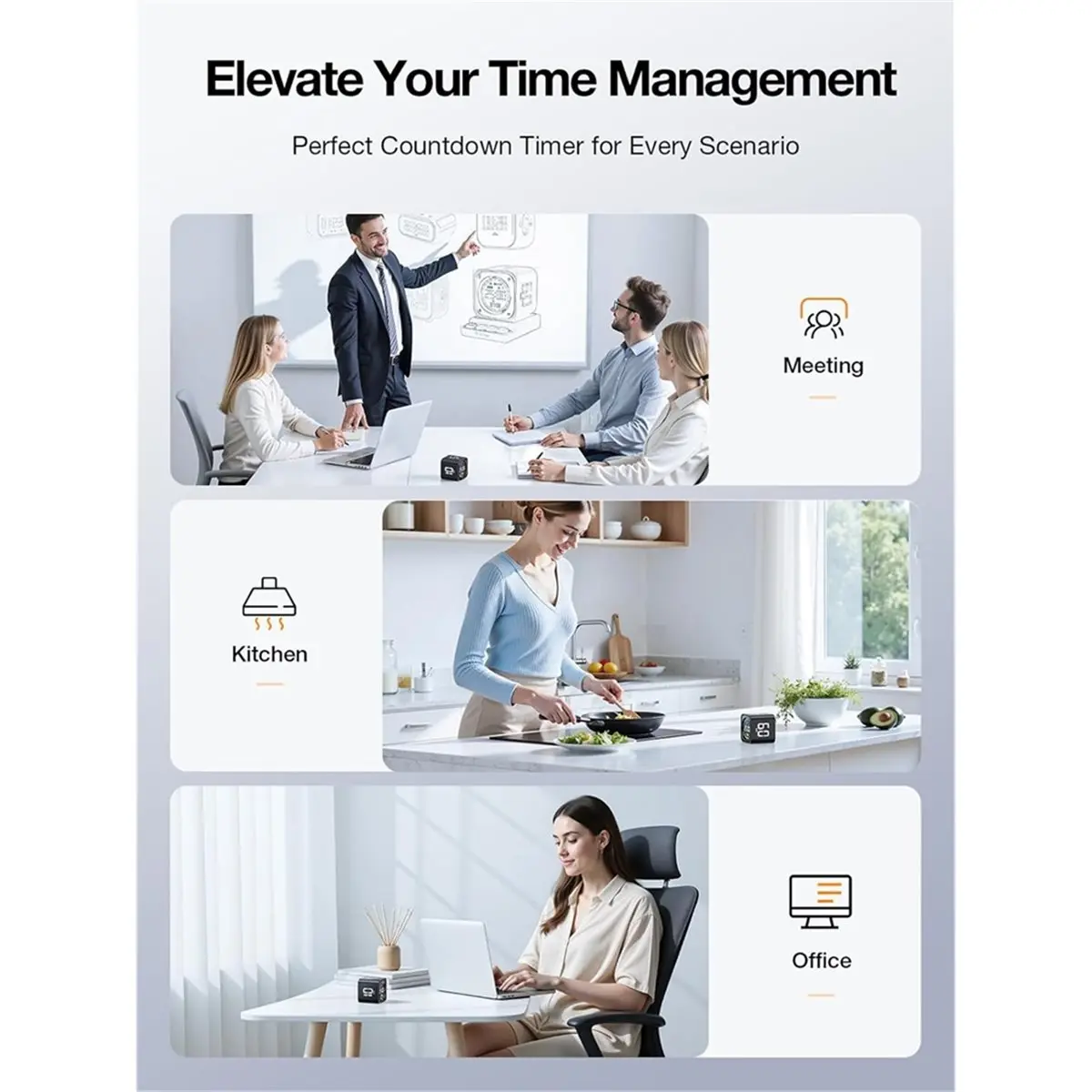 【New User-Coupon!】TK3 Timer Cube, Desk Timer with 5/10/30/60 Min Presets, Custom Countdown, Stopwatch, Clock, 3 Alarm, for Task