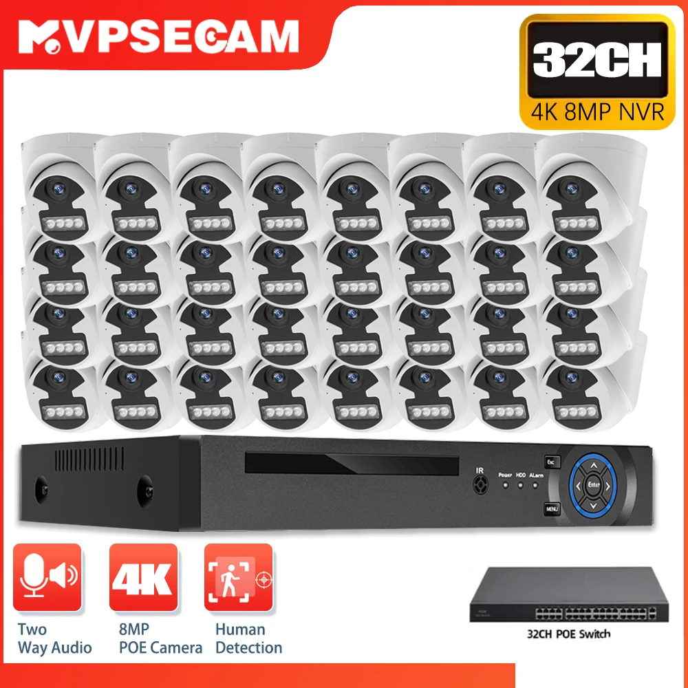 

32CH NVR 4K POE Security Dome IP Camera System 8MP 5MP Human Detection Two Way Audio CCTV Video Surveillance Set XMEYE Kits