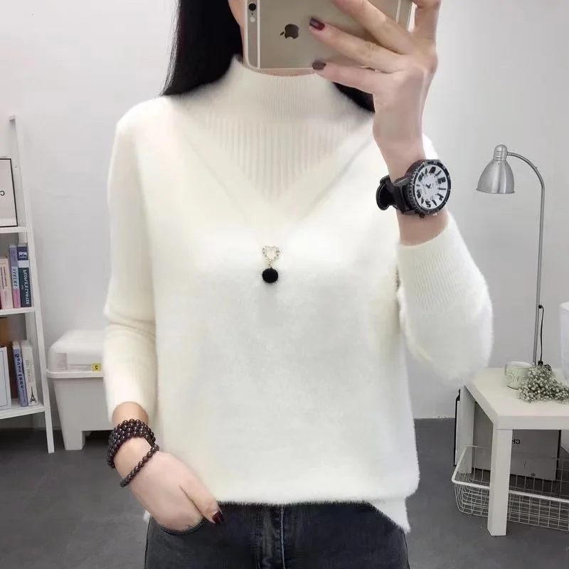 

Women's Turtleneck Sweater 2024 New Autumn Versatile Inner Match Slim Fit Slimming Pullover Short Top Knitted Bottom Shirt