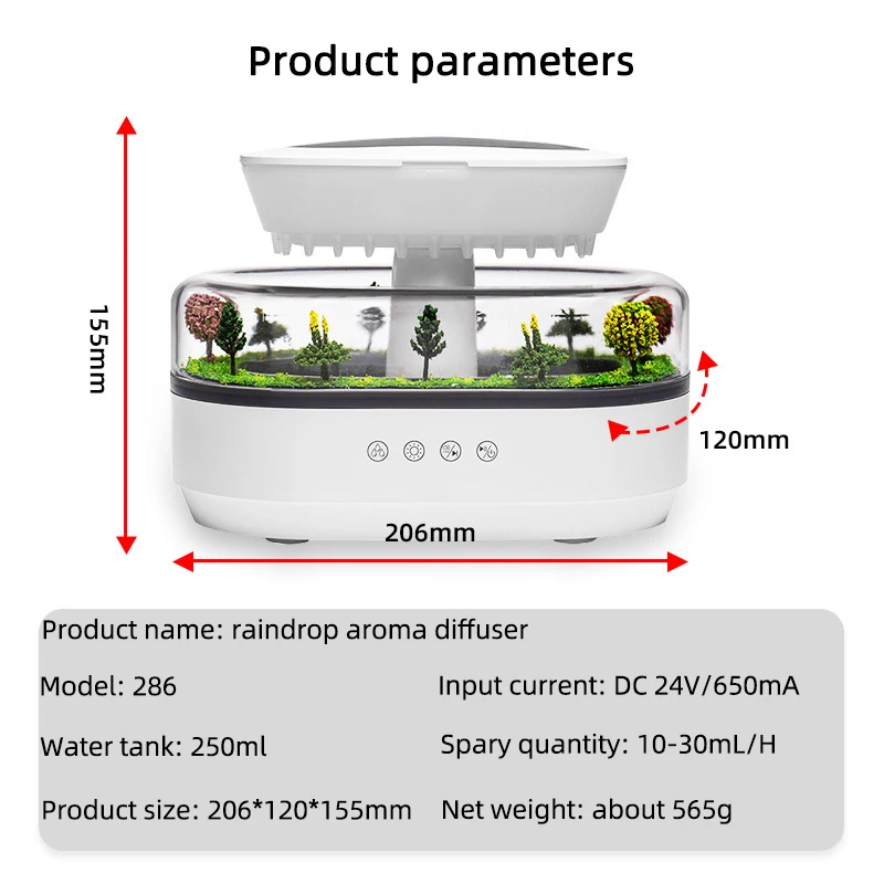 Humidificador de niebla de gota de lluvia, microdifusor de Aroma de paisaje con 7 luces nocturnas, difusor de aromaterapia para el hogar y la Oficina