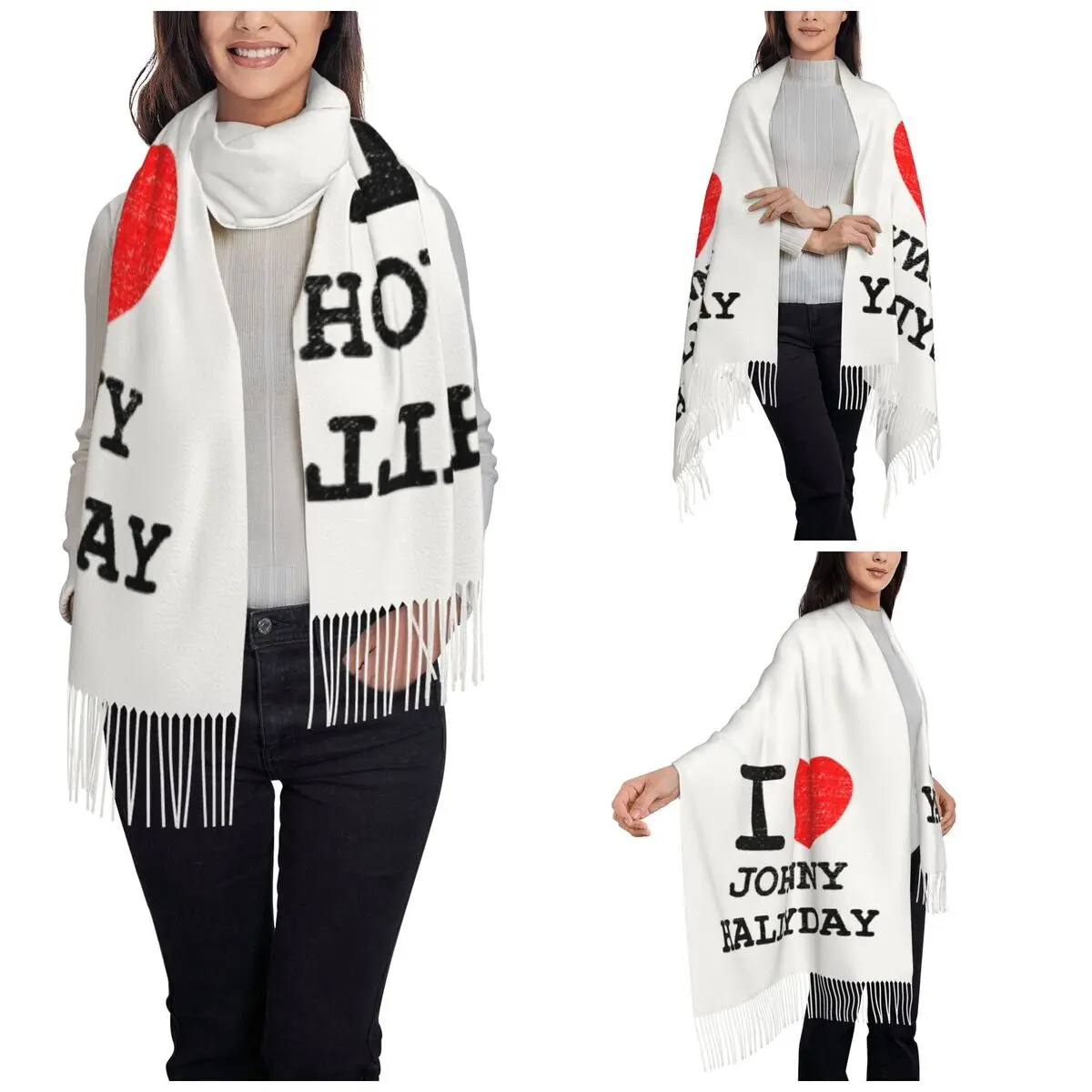 I Love Johnny Hallyday Scarf for Womens Fall Winter Pashmina Shawl Wrap Long Shawl Scarf Daily Wear