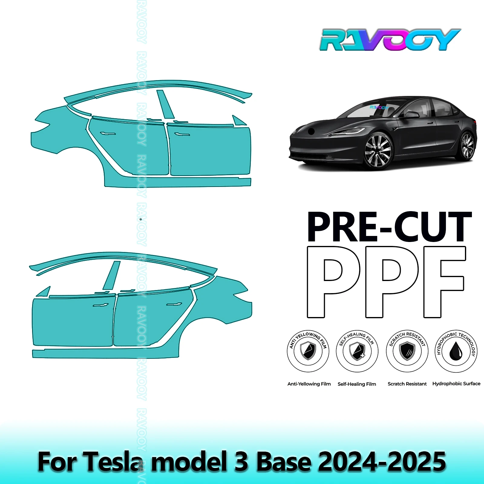 

For Tesla model 3 Base 2024-2025 8.5mil Clear Matte Pre-Cut PPF Door & A/B Pillar Kit TPU Paint Protection Film Set
