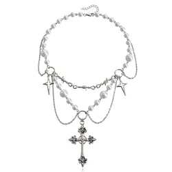 Butterfly Heart Pearls Necklace for Women Girls Fashion Vintage Gothic Y2K Punk Double-layer Fairy Core Choker Jewelry Gift