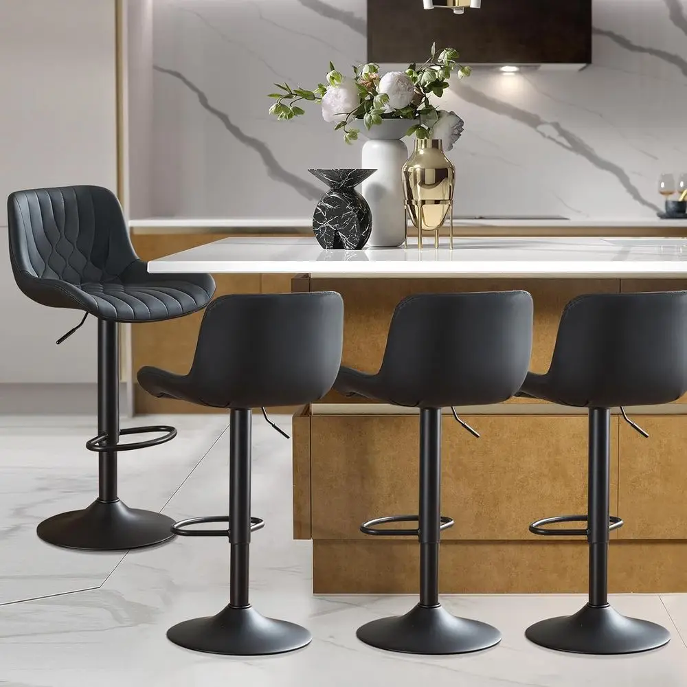 

Регулируемые вращающиеся барные стулья со спинкой, сиденья с кожаной обивкой, идеально подходят для кухонного острова или барной стойки, черные