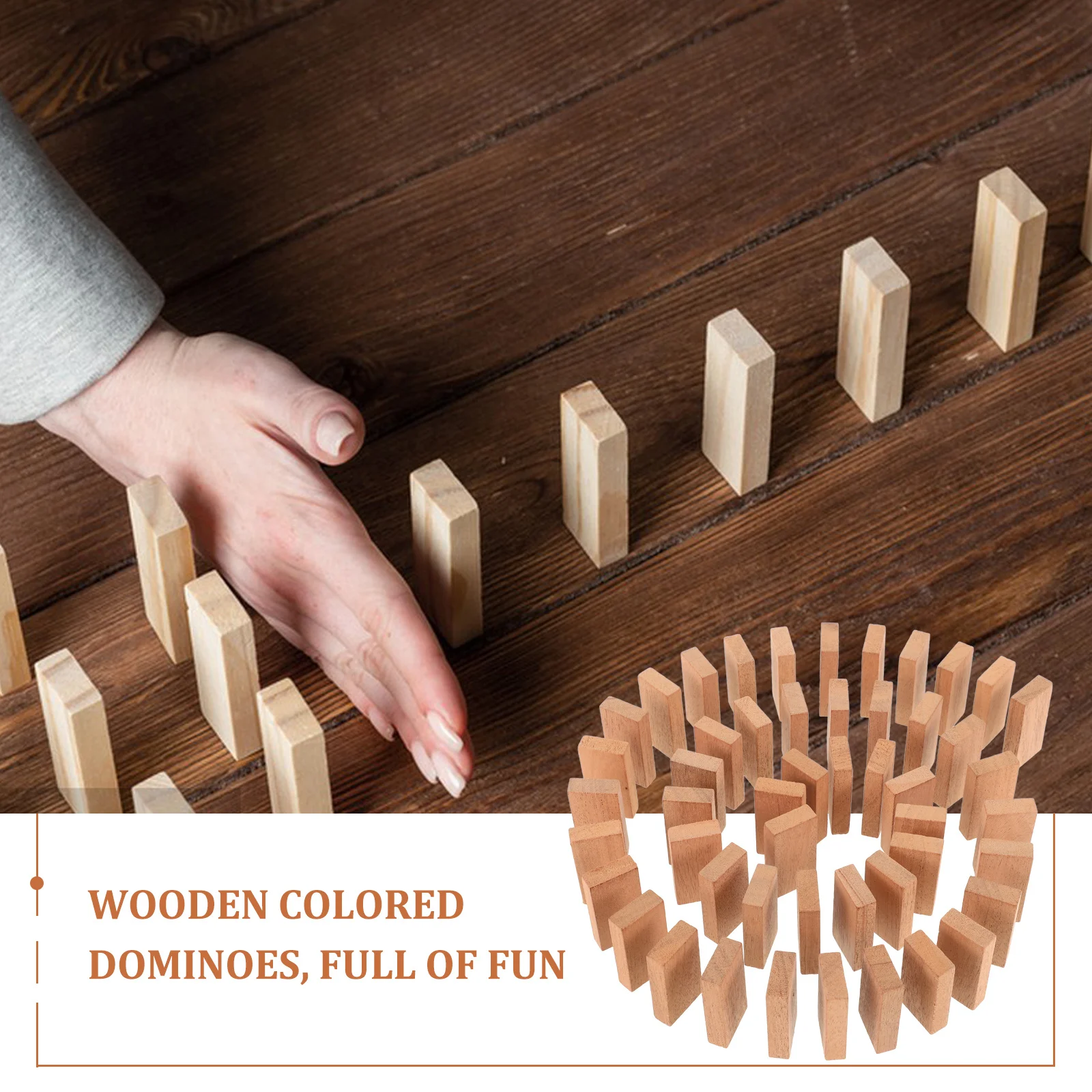 50 sztuk drewnianych domino w naturalnym kolorze, gra rodzinna, lekki, przenośny zestaw domino do podróży.