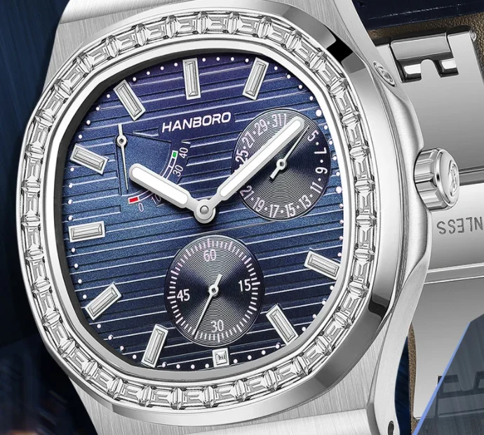 HANBORO Men Automatic Watch Luxury 38mm Square Mechanical Wristwatch Luminous Sapphire Power Reserve Display Tianjin1780