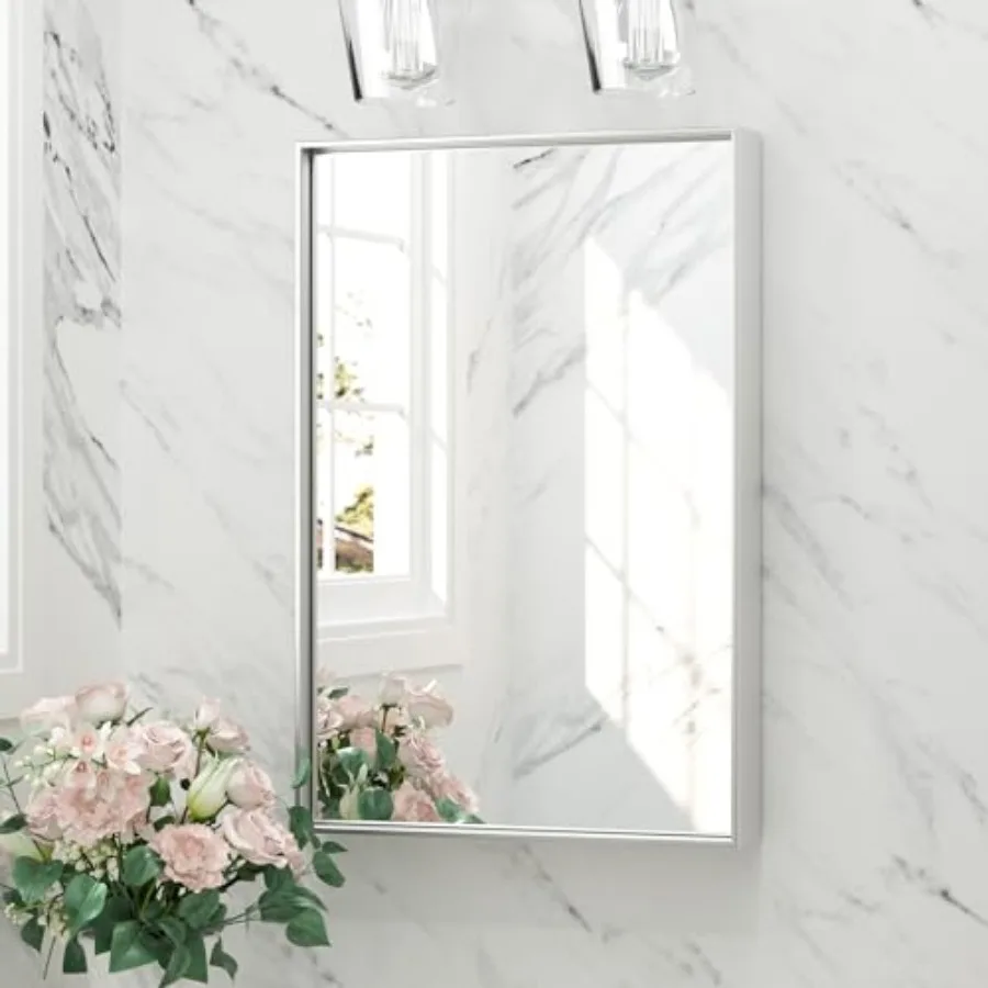 

16 x 24 Inch Bathroom Mirror for Wall, Silver Rectangle Vanity Mirror, Modern Farmhouse Mirrors, Metal Framed Rectangular Squar