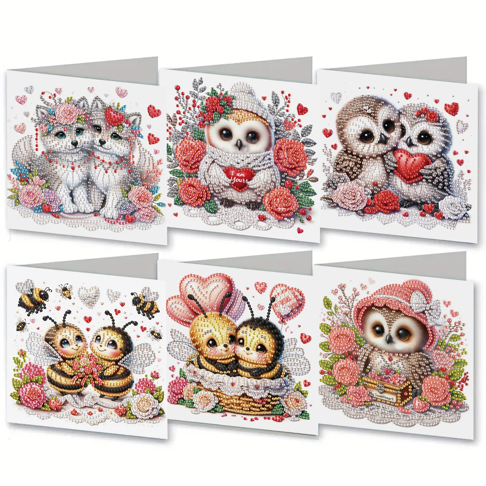 6-Piece DIY Diamond Painting Greeting Card with Envelope, Wishes and Wishes, Valentine's Day Theme Unique Design