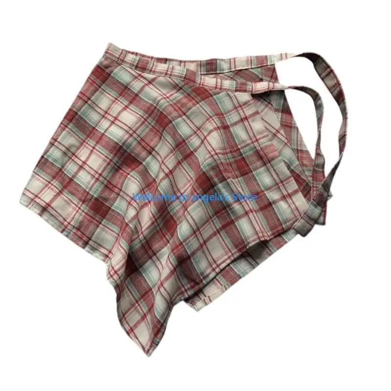 

X4YC Короткая юбка с высокой талией и узлом спереди, неровный подол, мини-юбка-солнце, клетчатая юбка, летняя асимметричная для