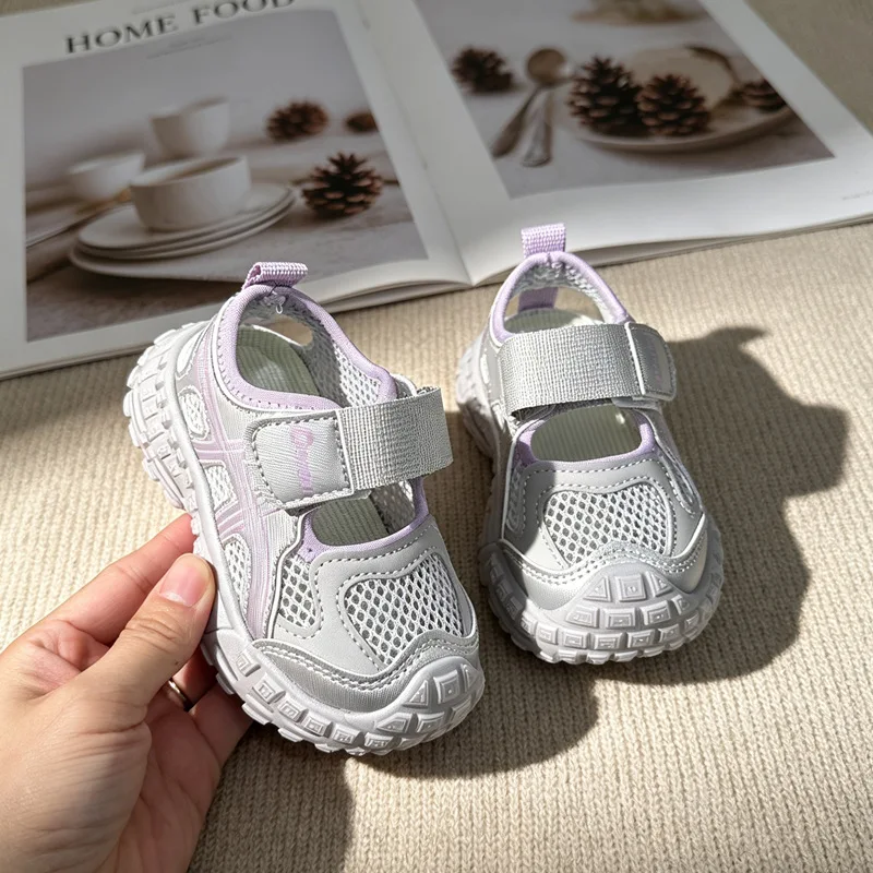 Child Hollowed Casual Sandals2026summer New Classic Child Soft Singleshoe Simple Girl Slip Campus Student Mesh Breathable Sandal