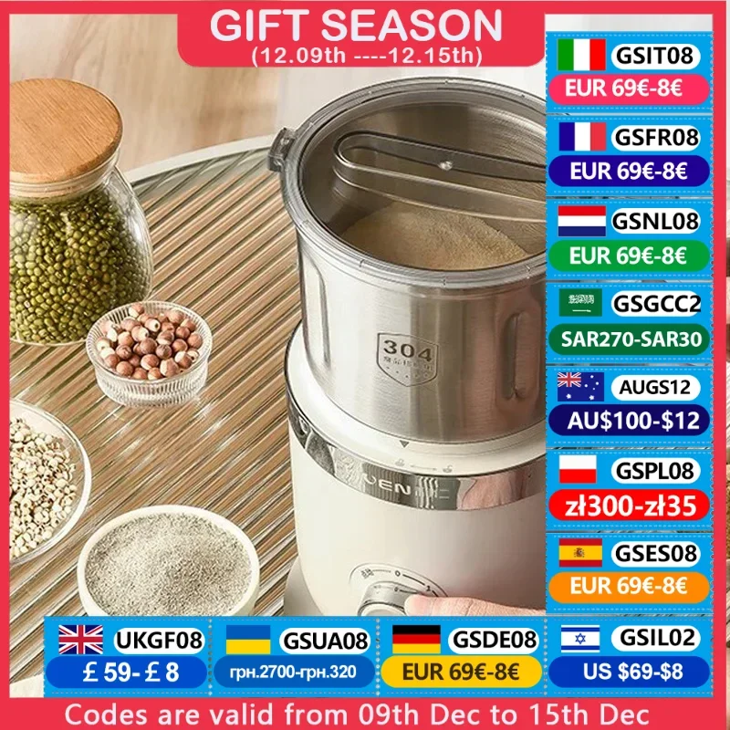 LIVEN 500W Electric Grinder 1300ML Fast Grinding Cup 3 Speed Adjustable Smash Machine Rice Beans Nuts Coffee Grinder For Kitchen