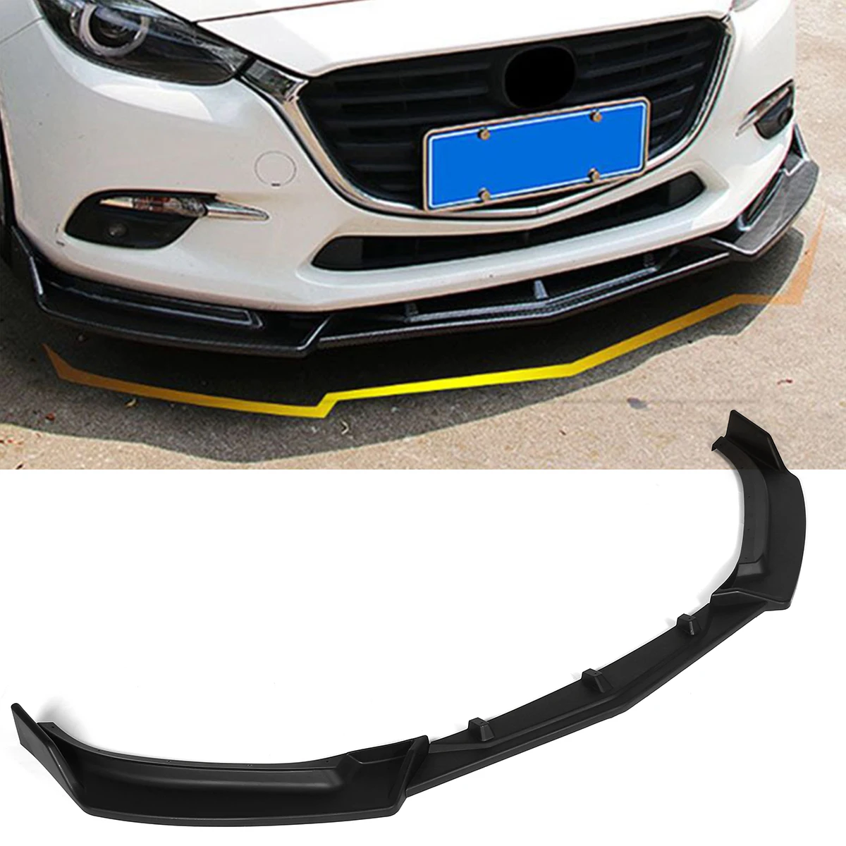 3PCS Black Carbon Fiber Look Front Bumper Lip Side Splitter Body Kit Spoiler Guard For Mazda 3 Axela 2014 - 2018 Car Styling