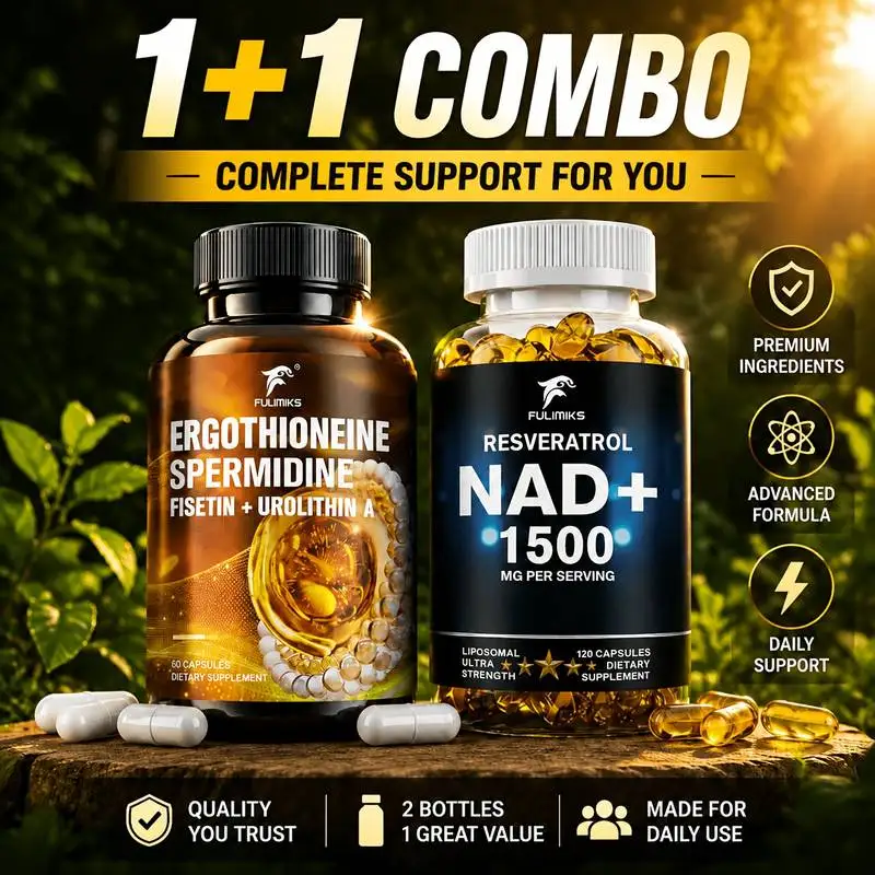 Ergothioneine & NAD+ 1500mg 2-in-1 Supplement Set, with Spermidine, Fisetin & Resveratrol, Support Cellular Energy Production, Maintain Healthy Aging, for Men & Women