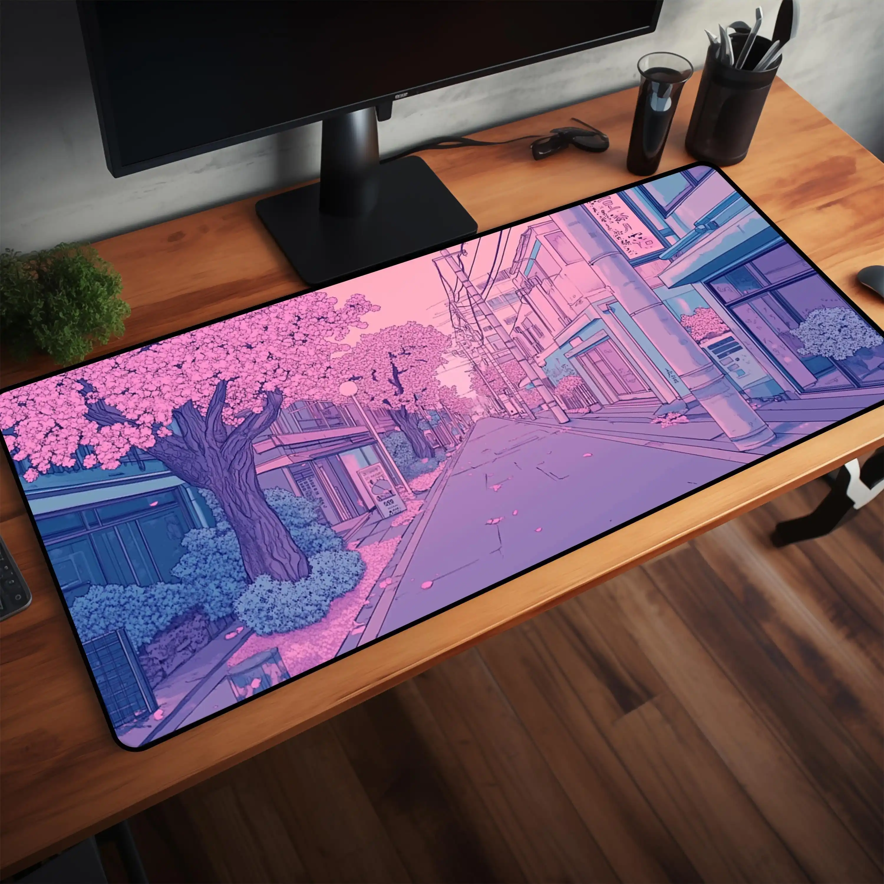 

Cute Cherry Blossom Street Scene Deskmat,gaming Mousepad,suitable As A Decorative Gift for A Cozy Workspace or Anime Enthusiasts