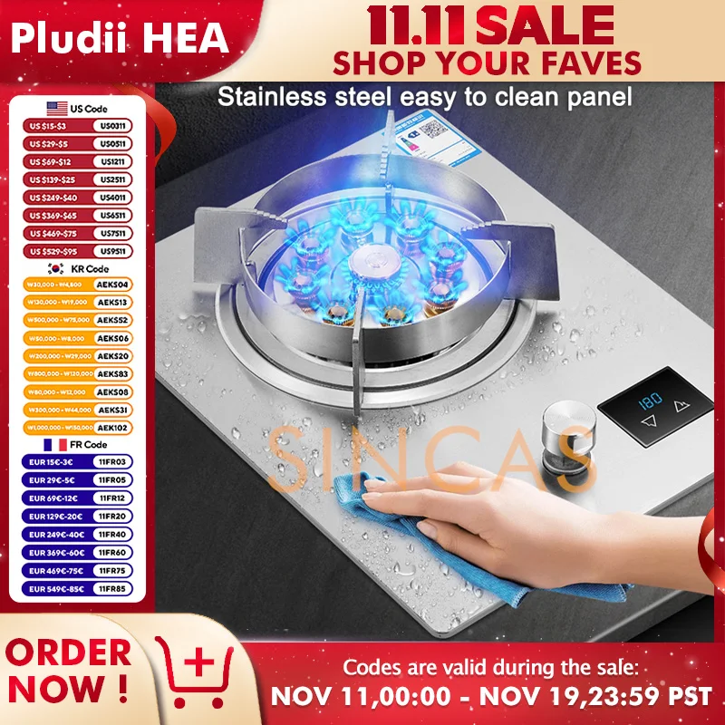 Stainless Steel Gas Single Stove Liquefied/Natural Gas Stove Embedded Household High Flame Stove Fierce Fire Stove forKitchen