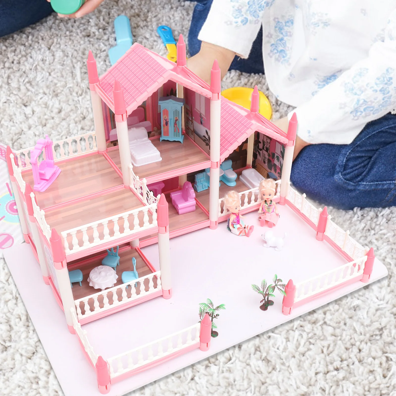 DIY Pretend Play Dollhouse Children'S Toys 3 Year Old Girl'S Princess Castle Villa Assembled Imitation Plastic Miniature