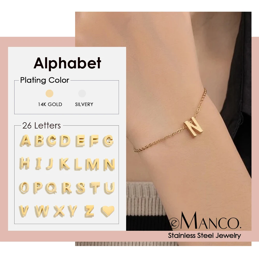 إمانكو ديي رأس المال الرسالة الأولى سوار الفولاذ المقاوم للصدأ المجوهرات البسيطة اكسسوارات مطلية بالذهب فتاة هدية عيد الحب #1