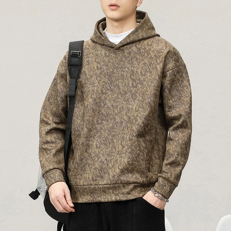 

Suede sweater Men's Fashion Street American style loose plus size 2024 autumn and winter new long-sleeved hooded shirt clothes