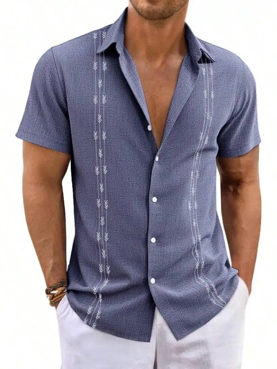 

Mens Short Sleeve Guayabera Shirt Button Down Cuban Style Casual Summer Beach Wedding Linen Blend Top