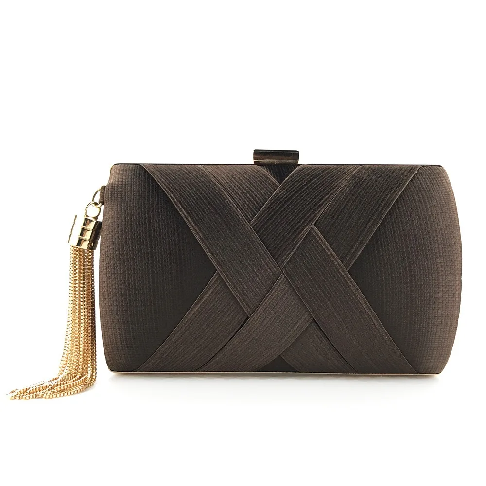 

Temperament Luxury Silk Fabric Dinner Handbag Chain Tassel Evening Banquet Bag Square Elegant Bridal Clutch Bag Wedding