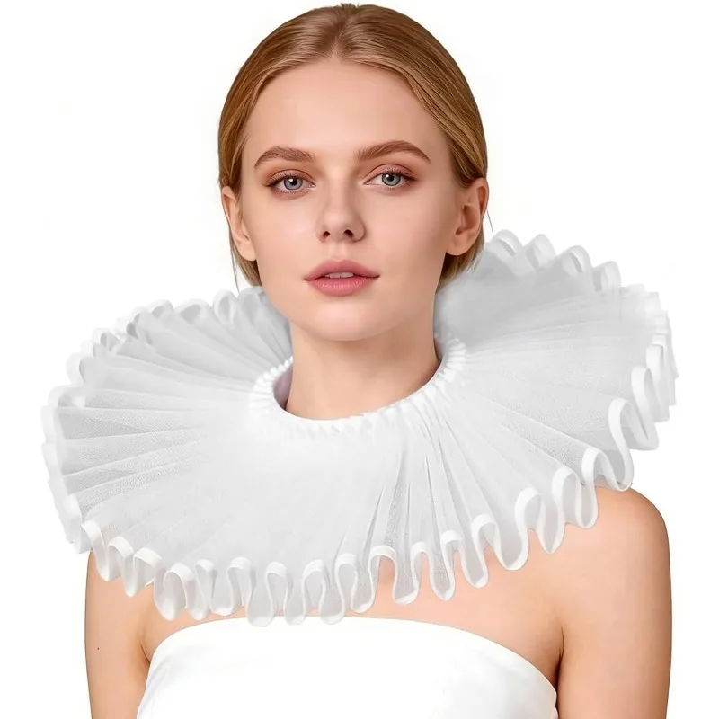 Elizabethan Ruffle Neck Clown Collar,Costume Accessories Sturdy Vintage Ruffled Collar Medieval Costume Halloween Cosplay Party