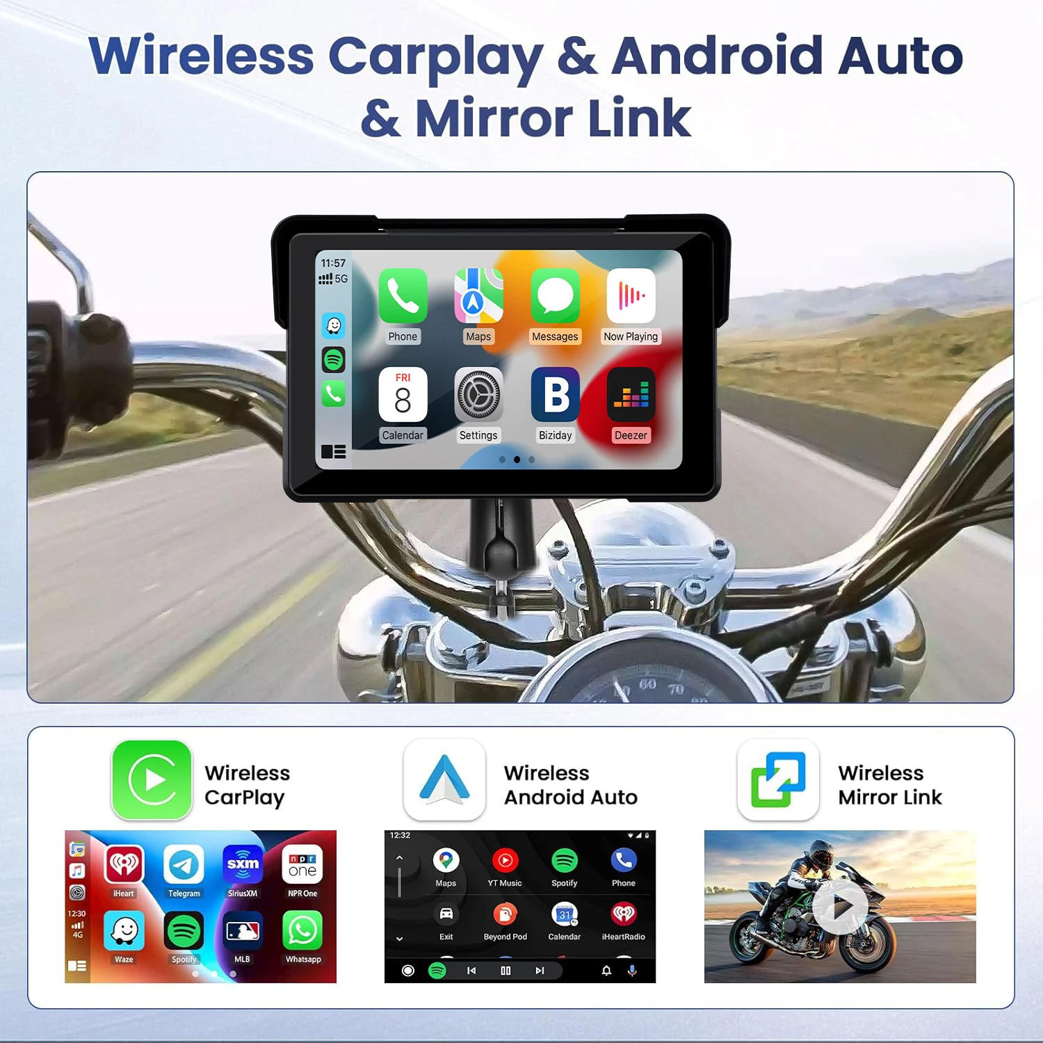 7 inch for Motorcycle CarPlay& Android Auto Waterproof GPS Navigation Touch Screen Portable Moto Monitor Support Siri and Google