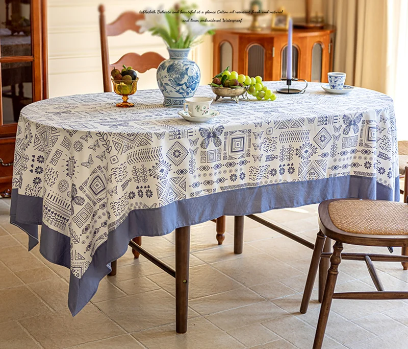 Fashion Nordic Polyester Printed Tablecloth Rectangular Anti-Wear Table Cover for Dining Easy-Care Home Decoration with Lace