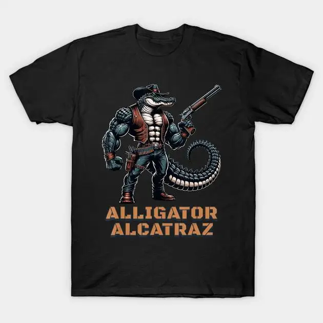 

Funny Alligator Alcatraz T-Shirt Unisex Humor Graphic Tee Retro Cowboy Crocodile San Francisco Gift Florida Cotton Top