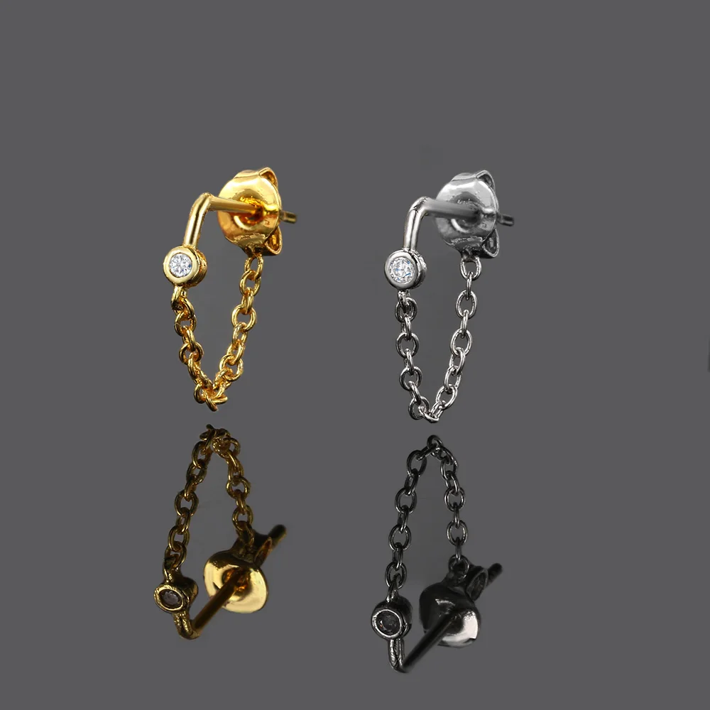 Helix Lobe Hoop Chain Piercing Earrings Zircon Gold Color Tragus Rook Ear Cartilage Accessories Women Jewelry Gift Wholesale